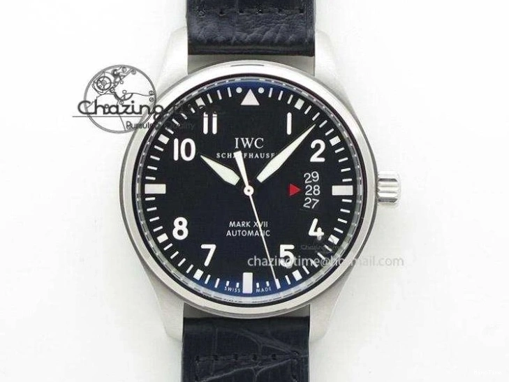 MIROTIME 0118 Pilot Chrono SS AZF 1:1 Best Edition Black Dial Orange Markers on Brown Leather Strap A EasyCare 7065